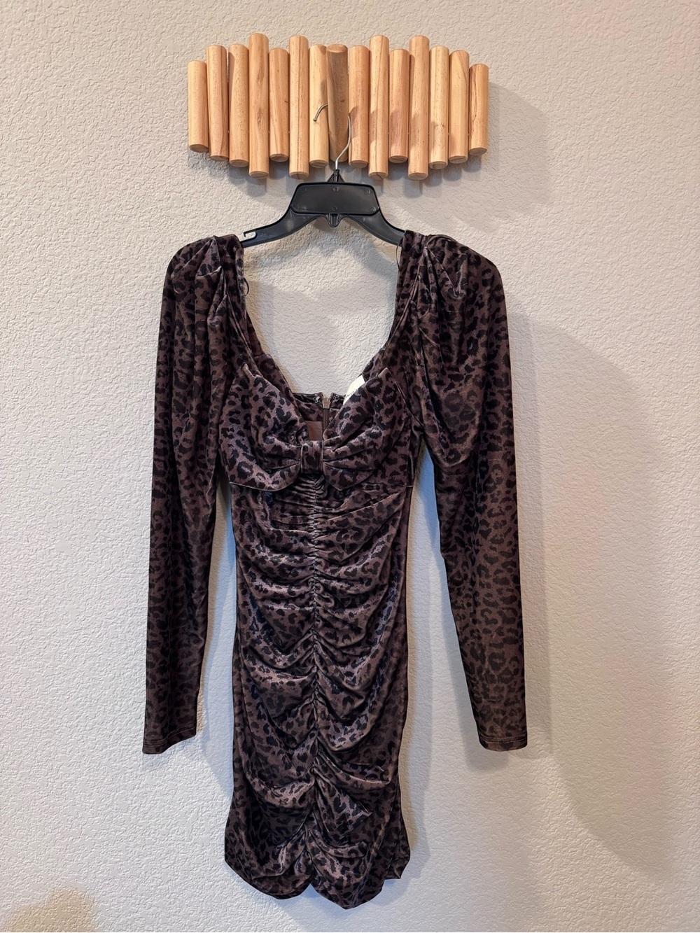 Adelyn Rae Leopard Print Velvet Ruched Mini Dress - Picture 2 of 10